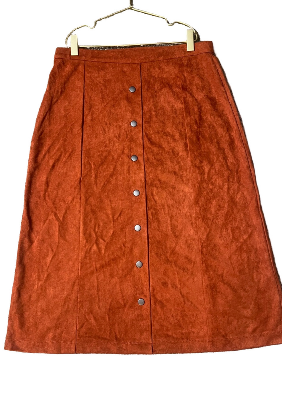 NEW Christopher & Banks Faux Suede Button Front A-Line Midi Skirt Boho Western